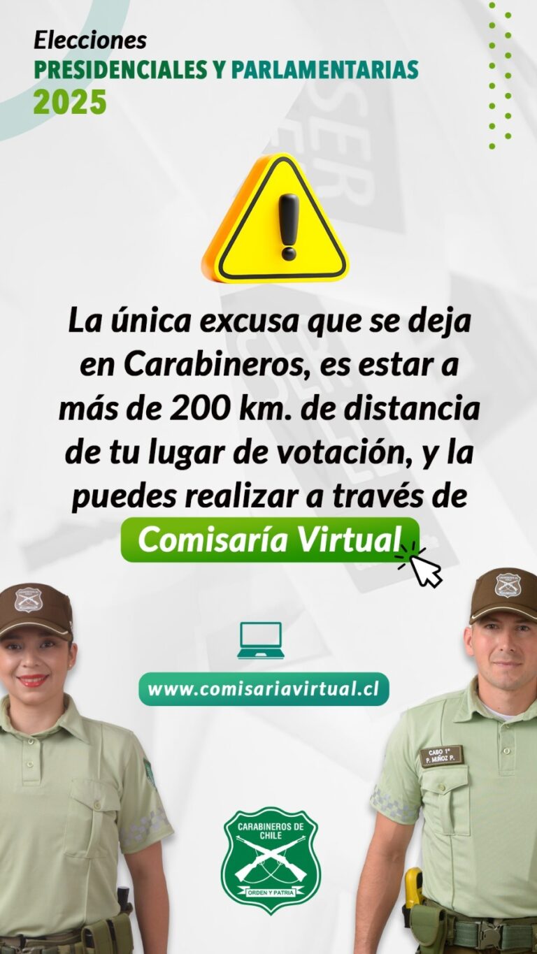 Ñuble: Carabineros recibirá sólo durante el domingo las constancias excusatorias por inasistencia a las votaciones presidenciales y parlamentarias